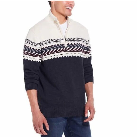 Weatherproof Vintage Men's Pullover Sweater Gray Fair Isle Size M Winter Cotton - Picture 1 of 12